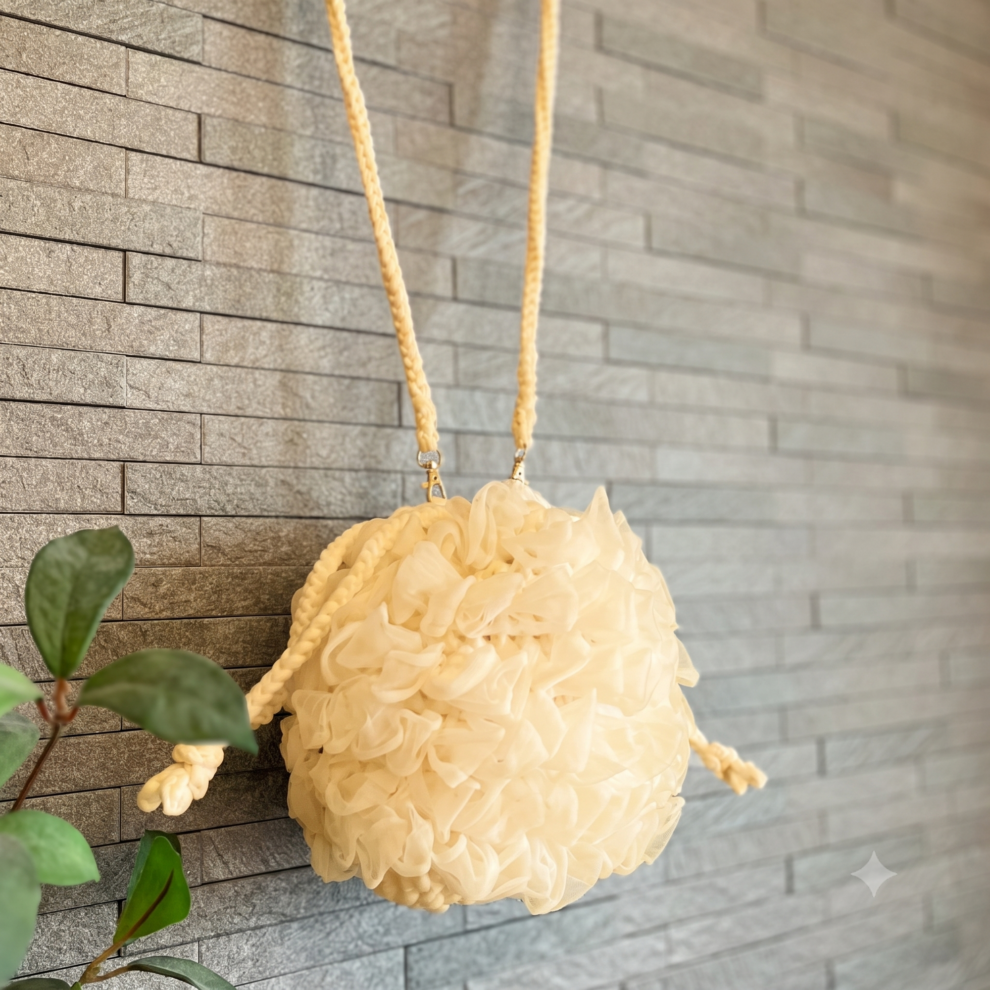 「リング編みのチュール巾着バッグ」の作り方