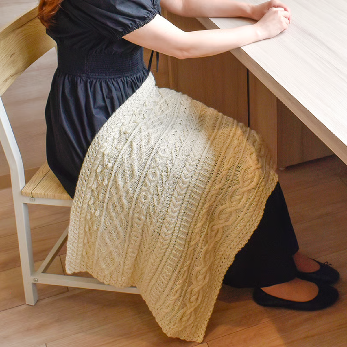 棒針編みキット アラン模様のブランケットキット