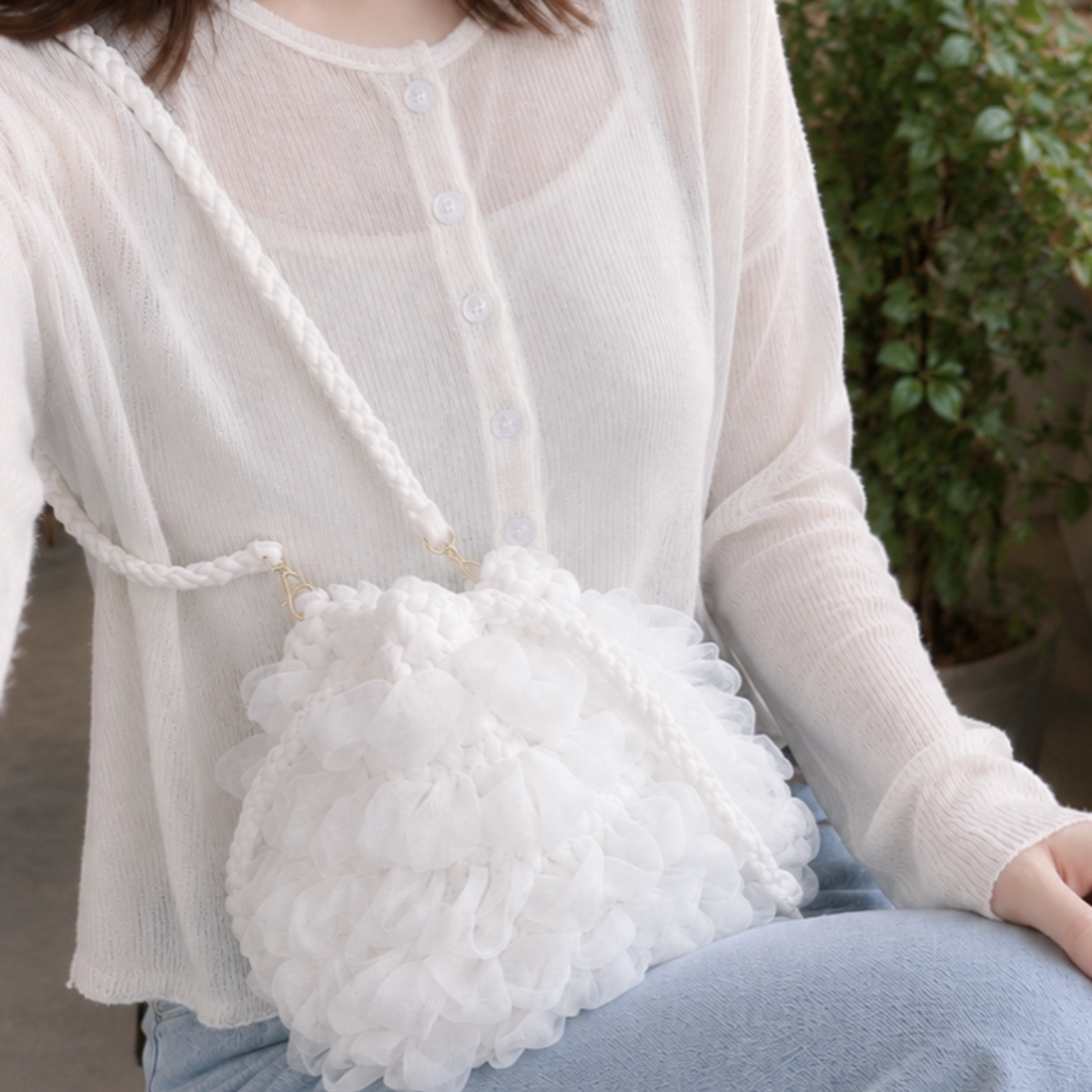 smia / リング編みのチュール巾着バッグ