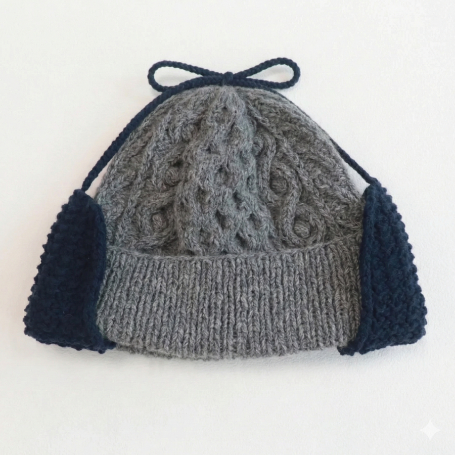 棒針編みキット -RAPORI-アラン柄ニット帽（耳あて付） / Sawada itto