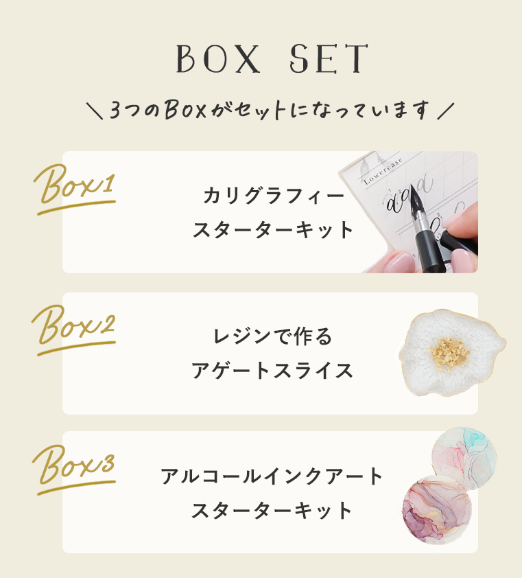 カリグラフィーやアゲートスライスが手作りできる 人気BOXセット【送料無料】