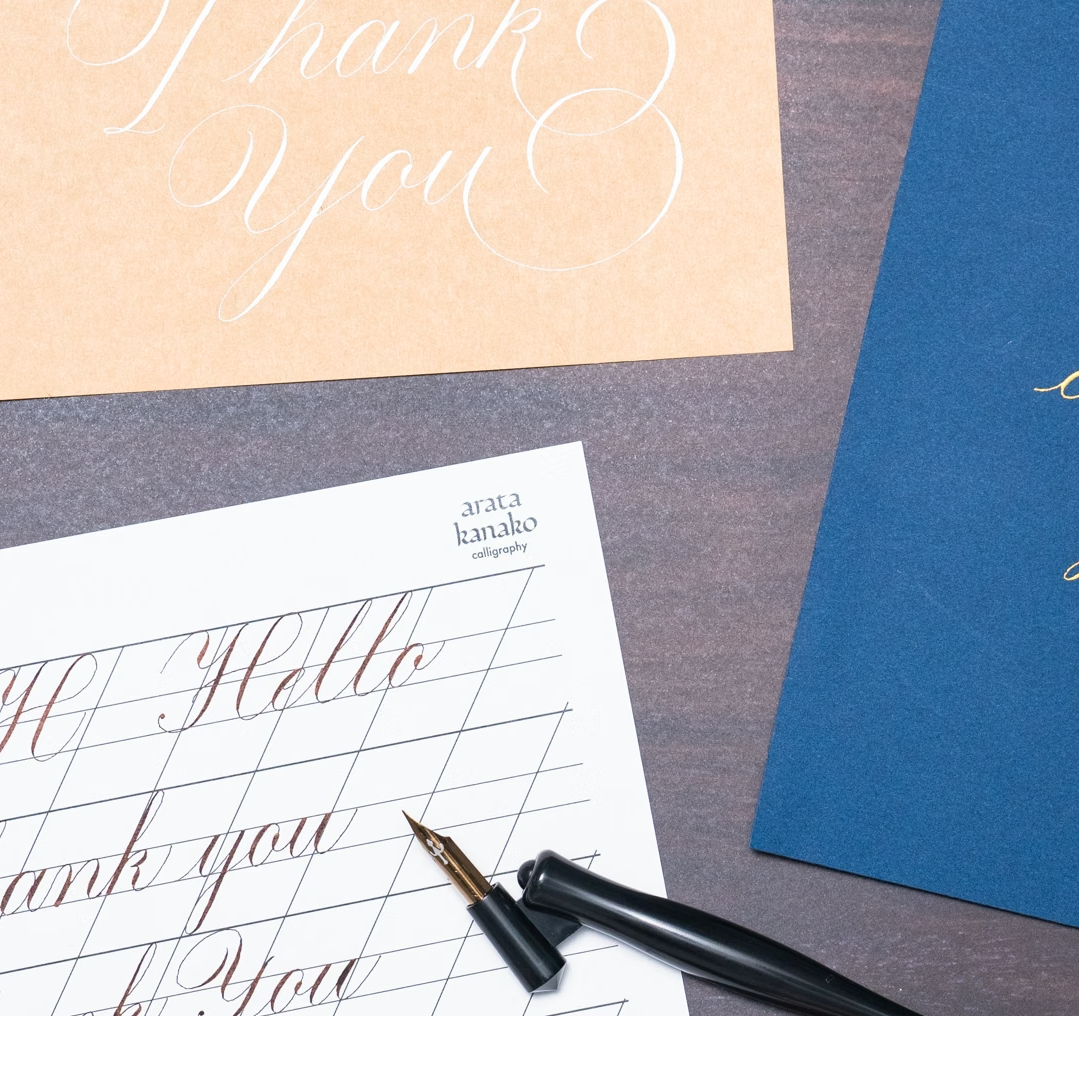 カリグラフィーのThank Youカードと練習シート