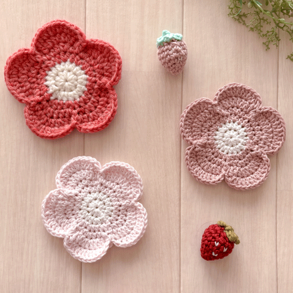 いちごクロッシェ / お花のコースター【送料無料】 – Craftie Home
